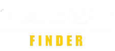 Faceit Finder logo with bold white text on black background and yellow accent, a tool for easily searching player statistics on Faceit platform.