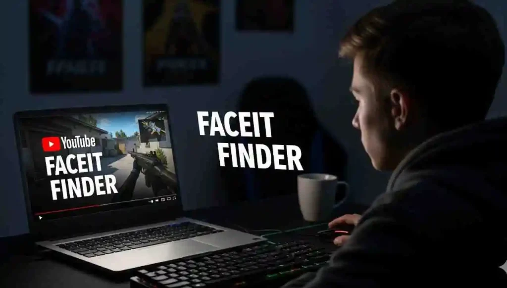 A gamer watching a Faceit Finder YouTube video, searching for tips and insights on Faceit Finder Reddit and Google. Find more about www faceit finder through online resources.
