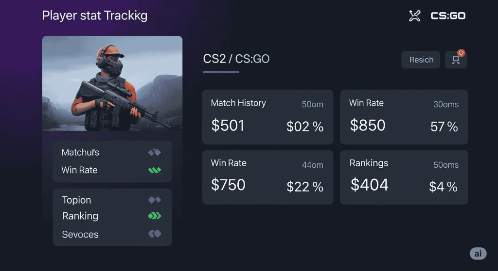 Find FACEIT Players Fast: Username, Nickname & Name Finder Tools 4 High-tech gaming dashboard displaying player search results with usernames, ranks, games, and availability filters for finding compatible teammates.